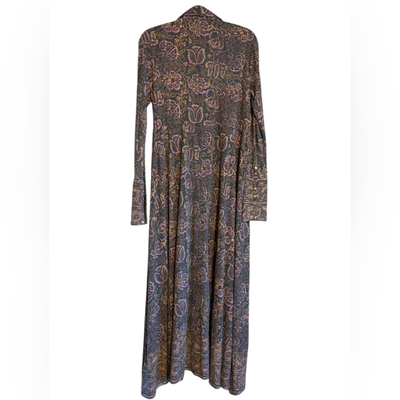 RARE Free People Floral Paisley Maxi Dress with Gold Snap Bishop Sleeves Size XS - Picture 4 of 13